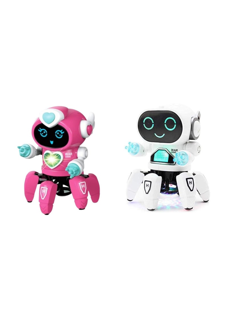 2 IN 1 SGT-Bot Robot Pioneer Colorful Lights and Music All Direction Movement Dancing Robot Toys for Boys and Girls (WHITE+PINK)