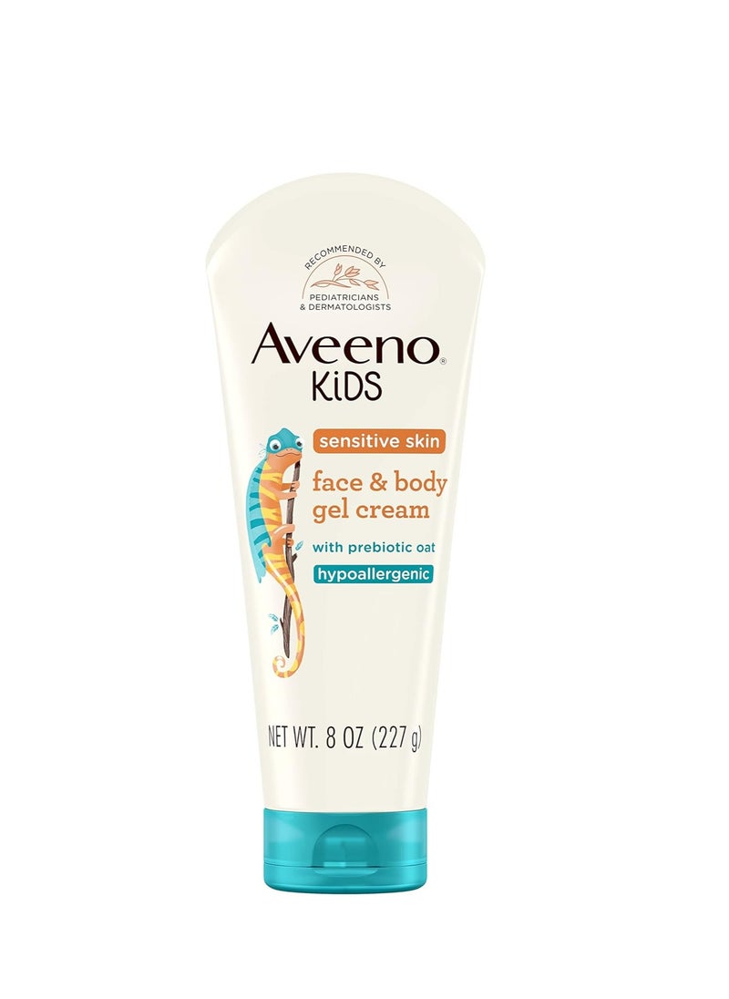 Aveeno Kids Sensitive Skin Face & Body Gel Cream with Prebiotic Oat, Clinically Proven 24 Hour Hydration for Soft Skin, Quick Drying and Lightweight, Hypoallergenic, 8 oz.