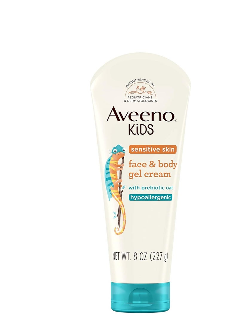 Aveeno Kids Sensitive Skin Face & Body Gel Cream with Prebiotic Oat, Clinically Proven 24 Hour Hydration for Soft Skin, Quick Drying and Lightweight, Hypoallergenic, 8 oz.