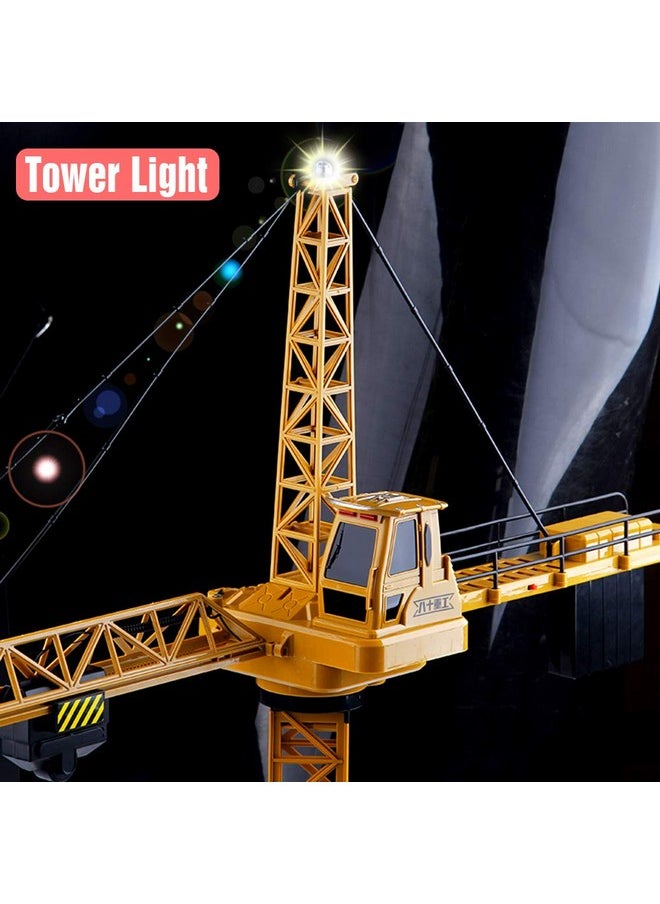 50.4 Inch Tall 2.4Ghz Remote Control Tower Crane, 6 Channel Remote Control Construction Rc Crane Toy 680 Degree Rotation Lift Model With Tower Light & Sound For Kids Boys Girls