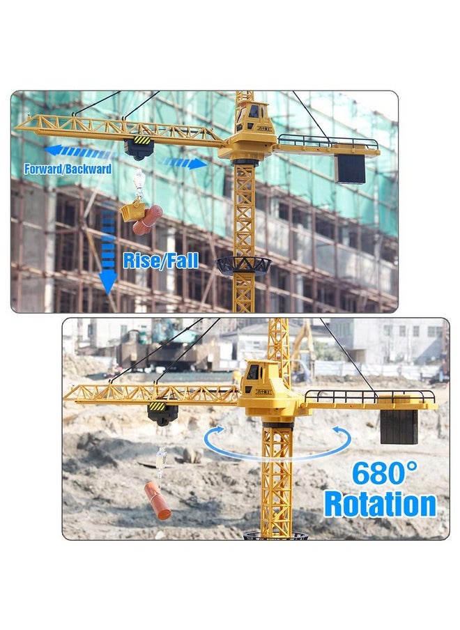 50.4 Inch Tall 2.4Ghz Remote Control Tower Crane, 6 Channel Remote Control Construction Rc Crane Toy 680 Degree Rotation Lift Model With Tower Light & Sound For Kids Boys Girls