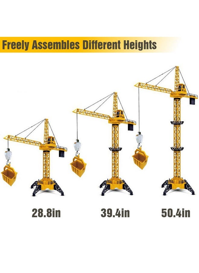 50.4 Inch Tall 2.4Ghz Remote Control Tower Crane, 6 Channel Remote Control Construction Rc Crane Toy 680 Degree Rotation Lift Model With Tower Light & Sound For Kids Boys Girls
