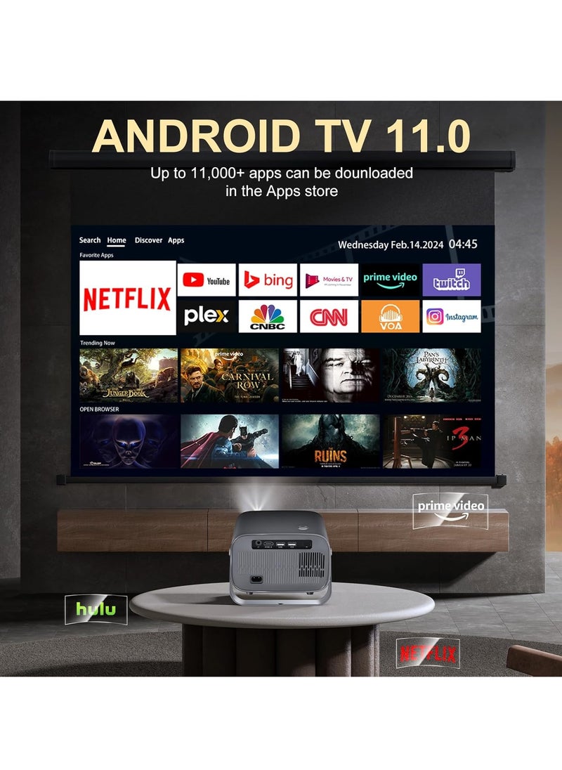 A10 PLUS Projector – Android 11.0, Electric Focus, WiFi 6, Auto Keystone, 15,000 Lumens, Full HD 1080P Supported, 360° Angle Adjustment, Home Theater Movie Projector for Ultimate Viewing Experience