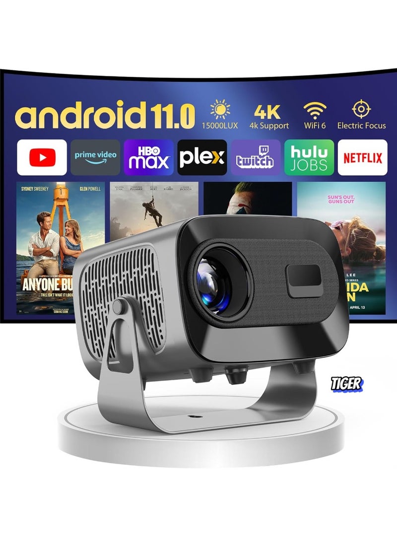 A10 PLUS Projector – Android 11.0, Electric Focus, WiFi 6, Auto Keystone, 15,000 Lumens, Full HD 1080P Supported, 360° Angle Adjustment, Home Theater Movie Projector for Ultimate Viewing Experience