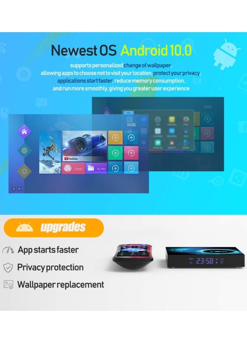 T95 Android TV Box with 8GB RAM, 128GB ROM | Latest Android 10.0 TV Box with 6K Ultra HD, 3D Support | H616 Quad-Core Cortex-A53 CPU | High-Speed 2.4G/5G Dual-Band Wi-Fi | 100M LAN Ethernet & Bluetooth Smart TV Box for Smooth Streaming and Gaming
