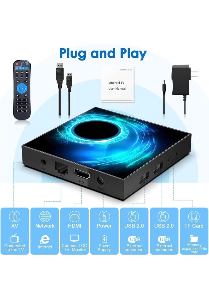 T95 Android TV Box with 8GB RAM, 128GB ROM | Latest Android 10.0 TV Box with 6K Ultra HD, 3D Support | H616 Quad-Core Cortex-A53 CPU | High-Speed 2.4G/5G Dual-Band Wi-Fi | 100M LAN Ethernet & Bluetooth Smart TV Box for Smooth Streaming and Gaming