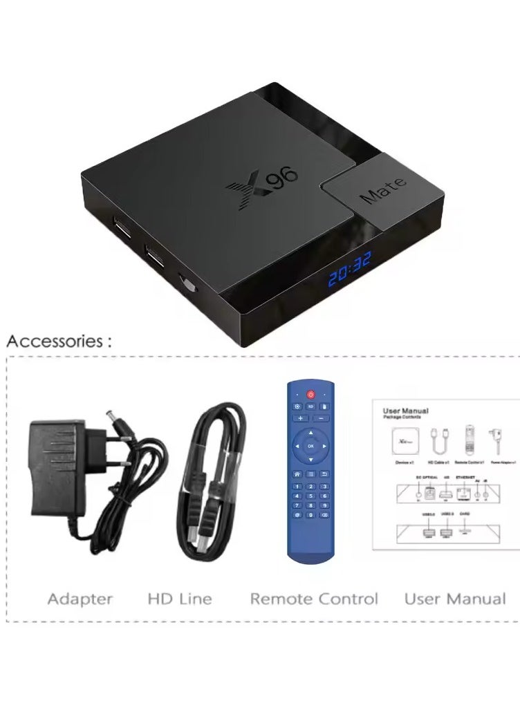 X96 Mate Smart TV Box | 4GB RAM + 64GB ROM | Android 10.0 TV Box | Allwinner H616 Quad-Core ARM Cortex A53 CPU | Dual WiFi 2.4G/5G | 4K UHD 3D Media Player | H.265 Ethernet 10/100M Set Top Box