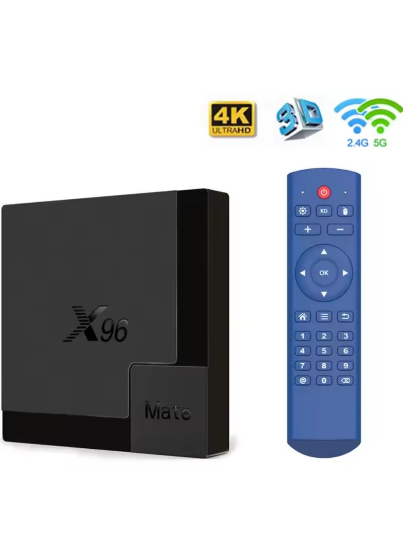 X96 Mate Smart TV Box | 4GB RAM + 64GB ROM | Android 10.0 TV Box | Allwinner H616 Quad-Core ARM Cortex A53 CPU | Dual WiFi 2.4G/5G | 4K UHD 3D Media Player | H.265 Ethernet 10/100M Set Top Box