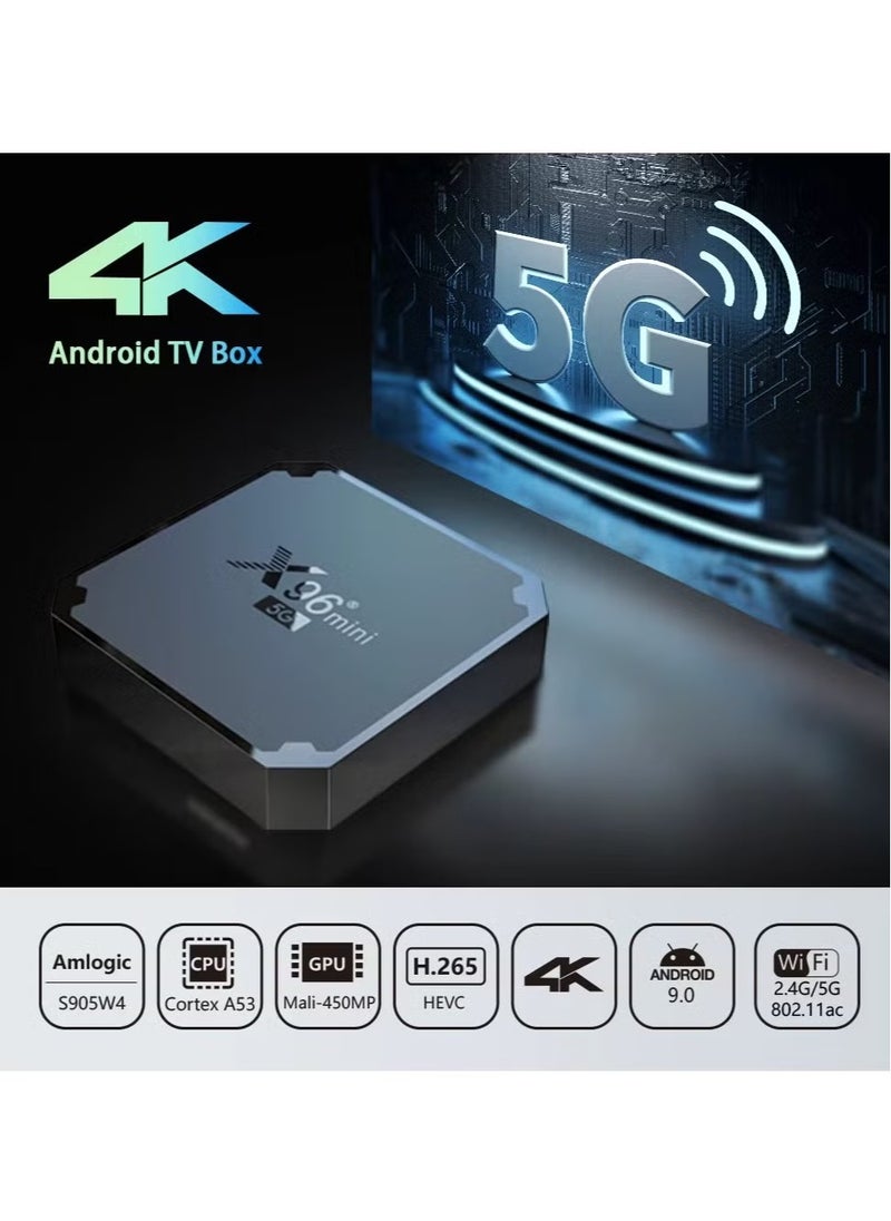 X96 Mini 5G Android TV Box | 2GB RAM + 16GB ROM | Android 9.0 | Amlogic S905W4 Quad-Core | Dual WiFi 2.4G/5G | 4K Media Player | H.265 10bit | USB 2.0 | Smart TV Box