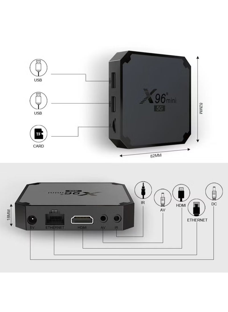 X96 Mini 5G Android TV Box | 2GB RAM + 16GB ROM | Android 9.0 | Amlogic S905W4 Quad-Core | Dual WiFi 2.4G/5G | 4K Media Player | H.265 10bit | USB 2.0 | Smart TV Box