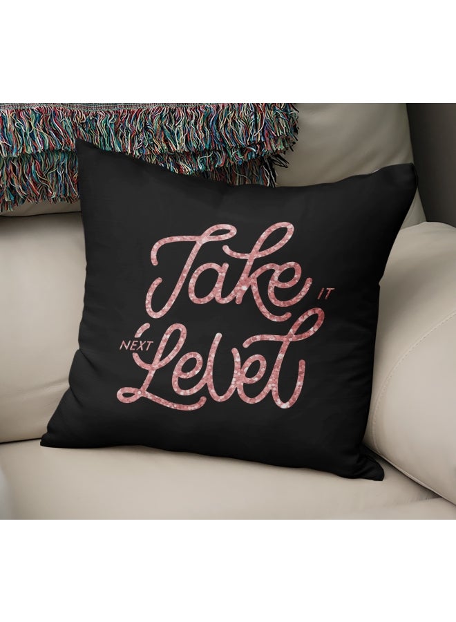 Take It Next Level Glitter Printed Velvet Throw Pillow Black/Pink