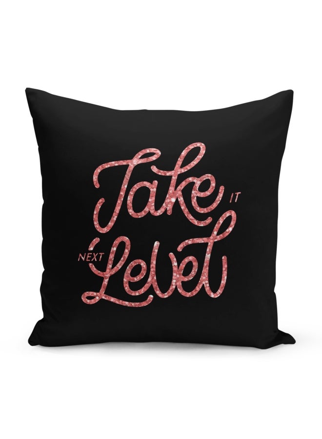 Take It Next Level Glitter Printed Velvet Throw Pillow Black/Pink