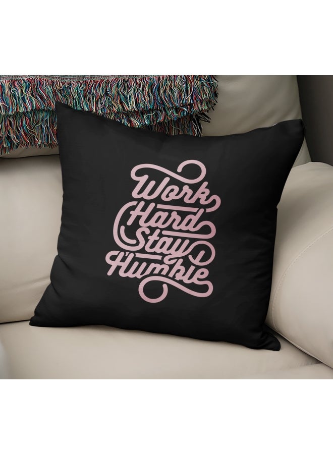 Work Hard Design Print Velvet Pillow Pink/Black