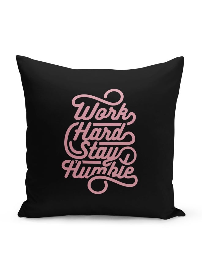 Work Hard Design Print Velvet Pillow Pink/Black