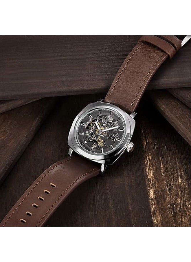 Automatic Mechanical Watches For Men Skeleton Coffee Leather Watch Waterproof Business Men's Wrist Watches