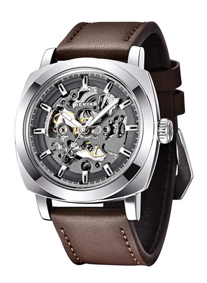 Automatic Mechanical Watches For Men Skeleton Coffee Leather Watch Waterproof Business Men's Wrist Watches