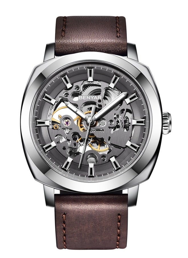 Automatic Mechanical Watches For Men Skeleton Coffee Leather Watch Waterproof Business Men's Wrist Watches