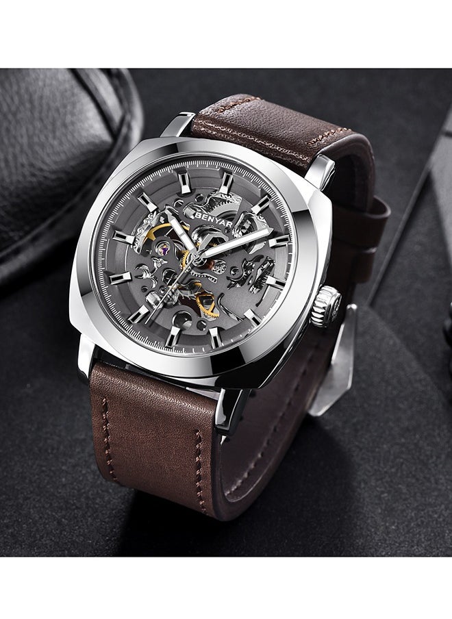 Automatic Mechanical Watches For Men Skeleton Coffee Leather Watch Waterproof Business Men's Wrist Watches