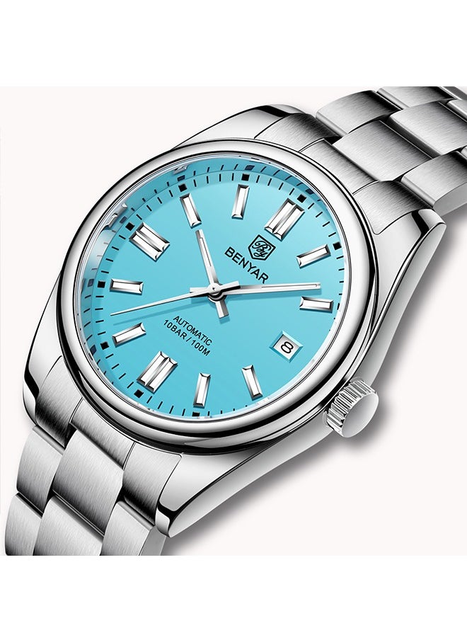 Men's Automatic Watch Stainless Steel Strap Waterproof Luminous Casual Business Sport Analogue Self-Winding Wristwatch Date,Blue