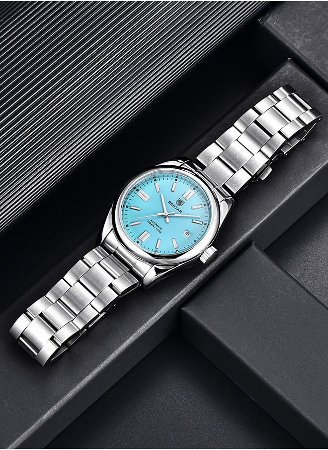 Men's Automatic Watch Stainless Steel Strap Waterproof Luminous Casual Business Sport Analogue Self-Winding Wristwatch Date,Blue