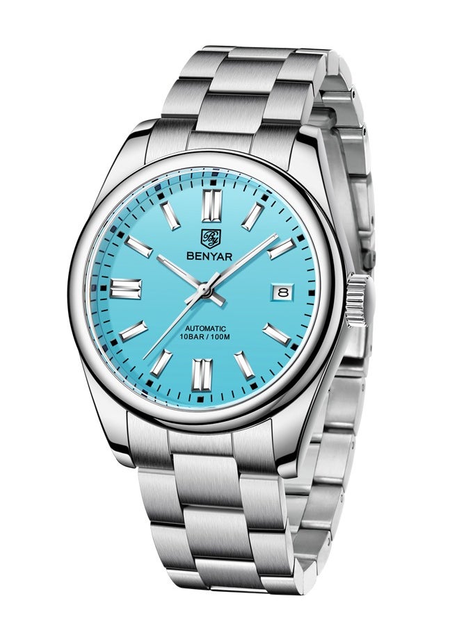 Men's Automatic Watch Stainless Steel Strap Waterproof Luminous Casual Business Sport Analogue Self-Winding Wristwatch Date,Blue