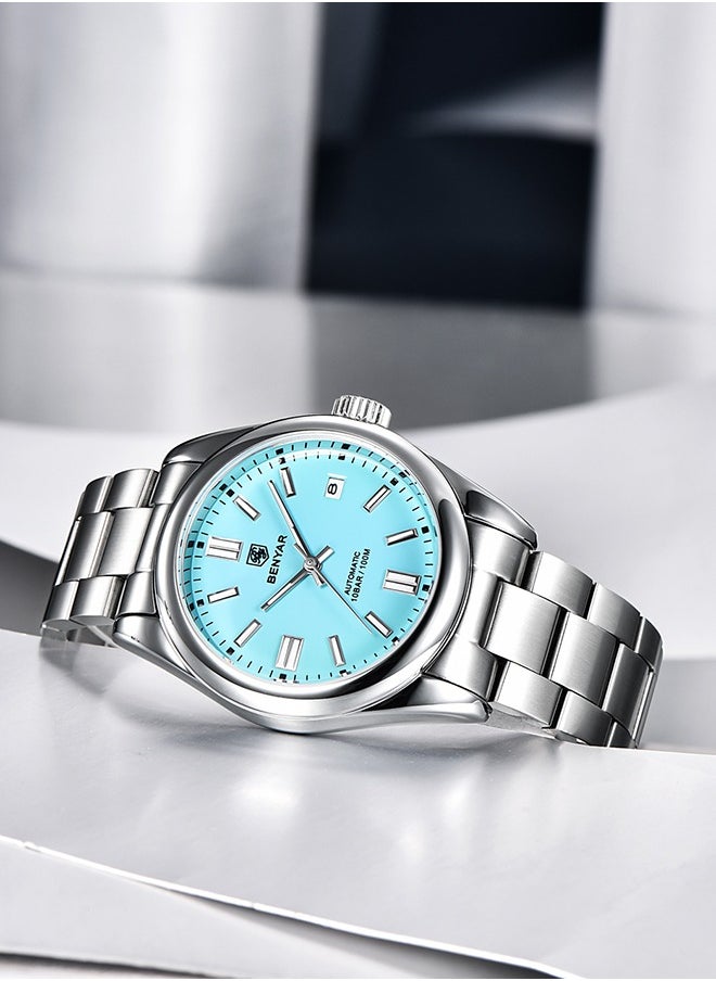 Men's Automatic Watch Stainless Steel Strap Waterproof Luminous Casual Business Sport Analogue Self-Winding Wristwatch Date,Blue