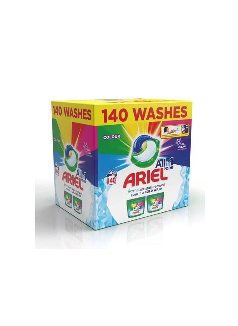 140 All In One Colour Pods  Fast Dissolving Pods - Outstanding Stain Removal In 1 Wash Tough of Stains, Soft on Skin