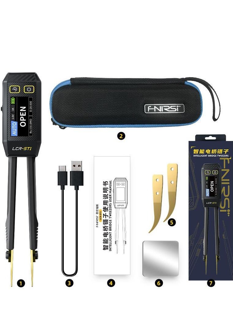 FNIRSI LCR-ST1 10KHz LCR Meter Tweezer, Mini Smart SMD Tester, ESR Meter, Maximum accuracy 0.5%, Capacitance Inductance Continuity Diode Tester, Auto Component Recognition Electronic Component Analyze