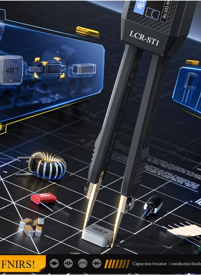 FNIRSI LCR-ST1 10KHz LCR Meter Tweezer, Mini Smart SMD Tester, ESR Meter, Maximum accuracy 0.5%, Capacitance Inductance Continuity Diode Tester, Auto Component Recognition Electronic Component Analyze