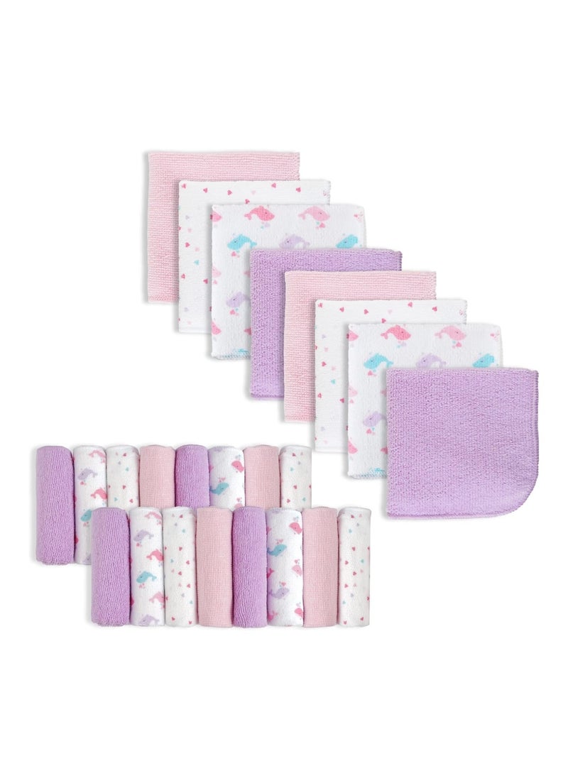 24 Pack Baby Washcloths And Face Cloth 9X9 Pink Whale