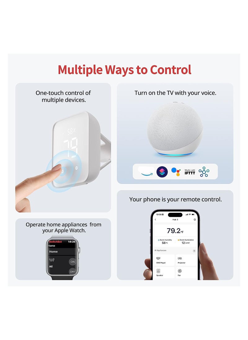 Hub 2nd Gen, work as a WiFi Thermometer Hygrometer, IR Remote Control, Smart Remote and Light Sensor, Link SwitchBot to Wi-Fi 2.4GHz Compatible with voice assistant