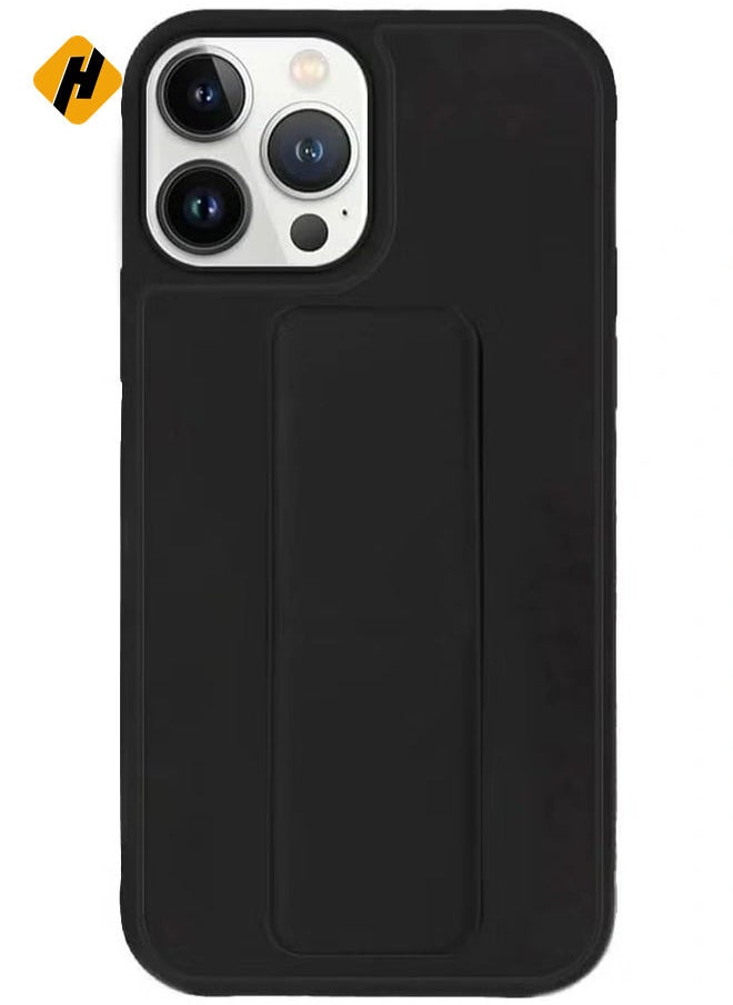 iPhone 16 Pro Black Magnetic Car Mount Kickstand Case – Premium Silicone Multi-Stand with Hand Strap Grip