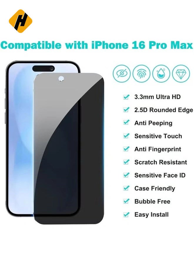 [3+3 Pack] Privacy Screen Protector for iPhone 16 Pro Max with Camera Lens Protector | Full Coverage Anti-Spy Tempered Glass Film | 9H Hardness | Enhanced Edge Protection | Easy Installation | Bubble Free [6.9 Inch]