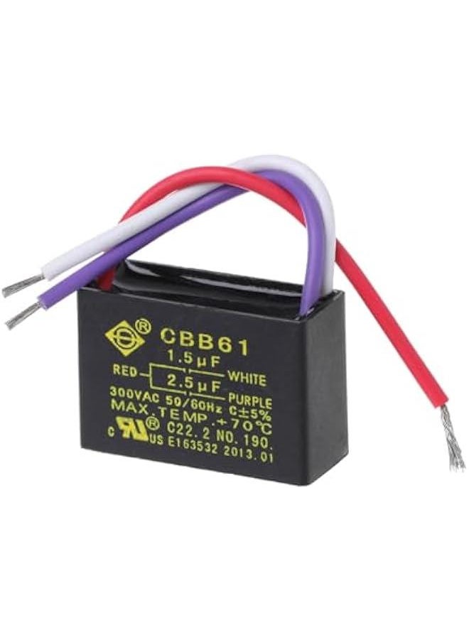 Black CBB61 1.5uF+2.5uF 3 Wires 250V 50/60Hz Capacitor for Ceiling Fan Aluminum Electrolytic Capacitor Fixed Filter Assorted Electronic Component Frequency Low Impedance Polyester Power