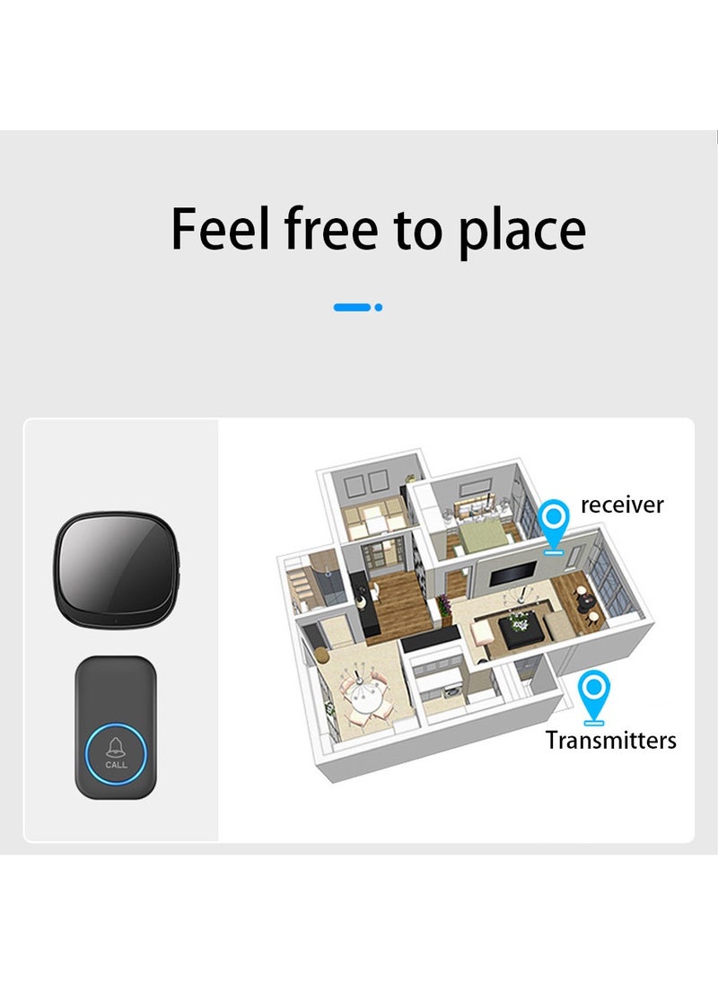 Smart Waterproof Wireless Doorbell, Over 1000 Feet Range,5 Levels of Volume, Cordless Doorbell for Home, Office, Apartment, Hotel, Warehouse and Anti-Theft Black
