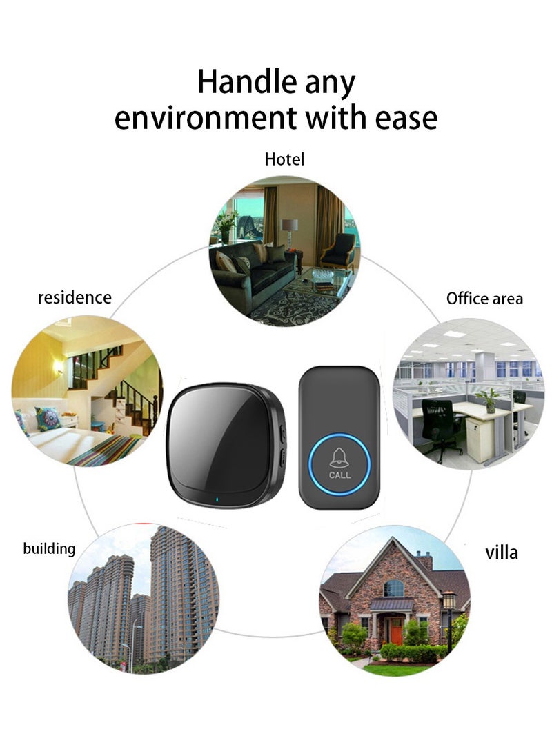 Smart Waterproof Wireless Doorbell, Over 1000 Feet Range,5 Levels of Volume, Cordless Doorbell for Home, Office, Apartment, Hotel, Warehouse and Anti-Theft Black
