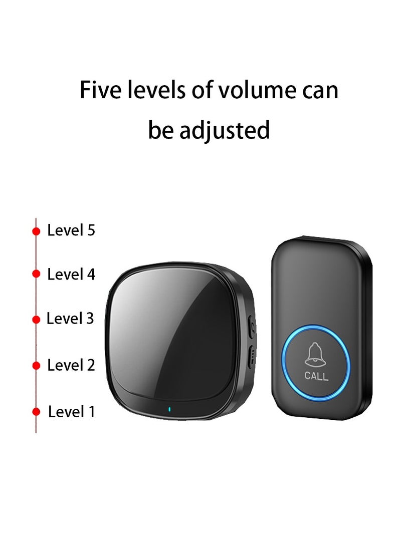 Smart Waterproof Wireless Doorbell, Over 1000 Feet Range,5 Levels of Volume, Cordless Doorbell for Home, Office, Apartment, Hotel, Warehouse and Anti-Theft Black