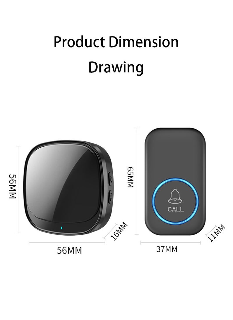 Smart Waterproof Wireless Doorbell, Over 1000 Feet Range,5 Levels of Volume, Cordless Doorbell for Home, Office, Apartment, Hotel, Warehouse and Anti-Theft Black