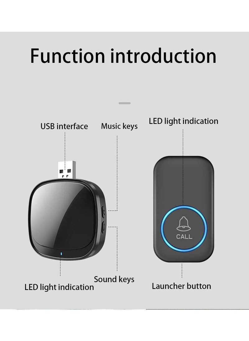 Smart Waterproof Wireless Doorbell, Over 1000 Feet Range,5 Levels of Volume, Cordless Doorbell for Home, Office, Apartment, Hotel, Warehouse and Anti-Theft Black