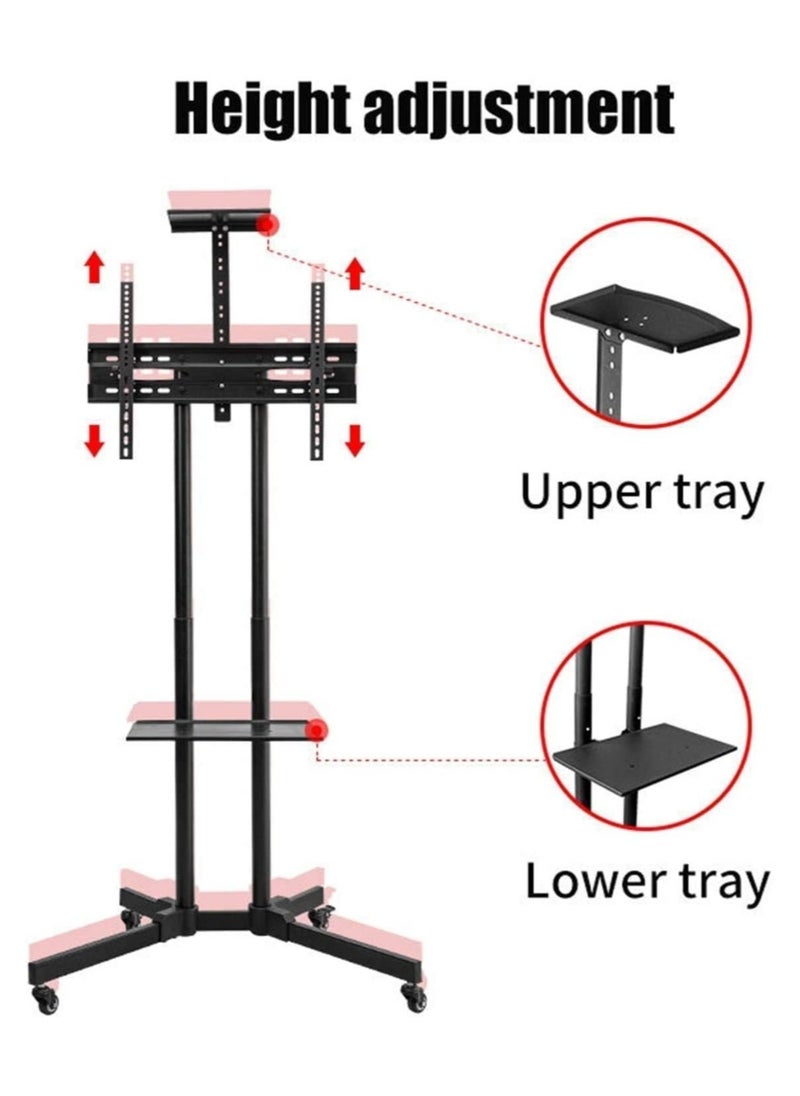 DG60B FS Mobile/Rolling TV Cart with Lockable Wheels, Floor TV Stand for 32-75 Inch LED & LCD Screens, Trolley with Camera Rack, Holds Up to 50 Kg – Strong, Adjustable & Portable