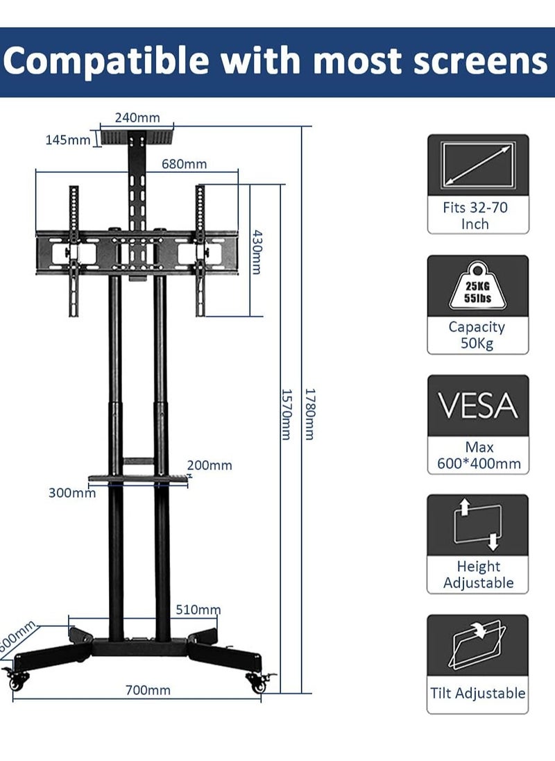 TV Trolley Stand with Mount for LED LCD Plasma Flat Panel Screens and Displays 32 to 70 inch