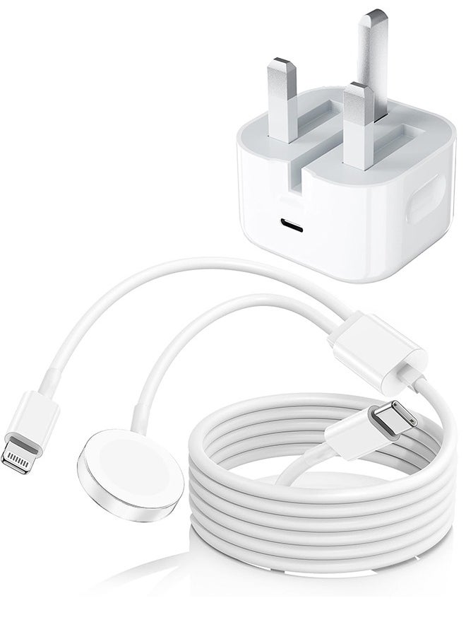 iPhone 20W Fast Charger | Apple Watch Charger | USB C Wall Fast Charger with USB C to Lightning Cable&Apple Watch Charging Cable, Compatible with iPhone 14/14 Pro/14 Pro Max/13/12 & Apple Watch Series10/9/8/7/6/ SE5/4/3/2/1 ﻿