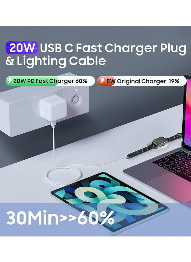 iPhone 20W Fast Charger | Apple Watch Charger | USB C Wall Fast Charger with USB C to Lightning Cable&Apple Watch Charging Cable, Compatible with iPhone 14/14 Pro/14 Pro Max/13/12 & Apple Watch Series10/9/8/7/6/ SE5/4/3/2/1 ﻿