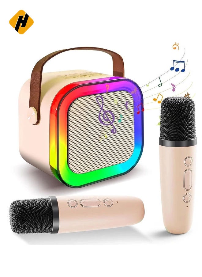 Karaoke Machine for Kids – Cute & Portable Bluetooth Speaker with Wireless Microphone, Loud Sound, Perfect Birthday Gift for Girls 3-12 Years Old, Beige (Dual MicroSpeaker)