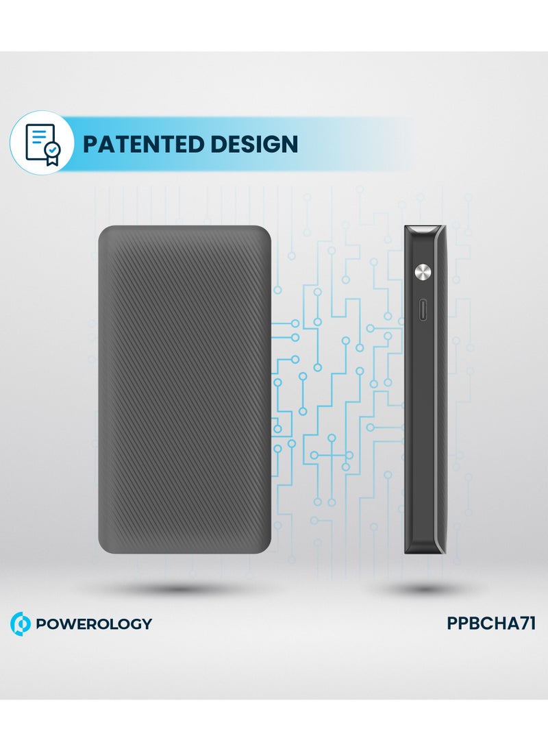 10000mAh Power Bank PD22W with 70cm Retractable Cable / Simultaneous Charging / Fast Charging / LED Display / USB-C Output & Input - Black