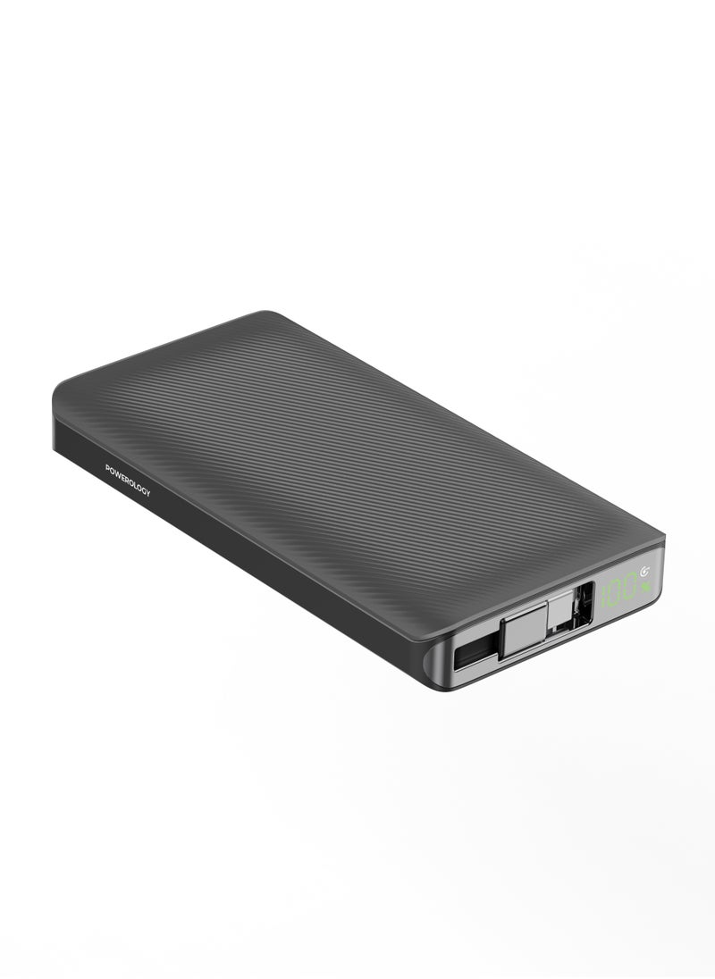 10000mAh Power Bank PD22W with 70cm Retractable Cable / Simultaneous Charging / Fast Charging / LED Display / USB-C Output & Input - Black