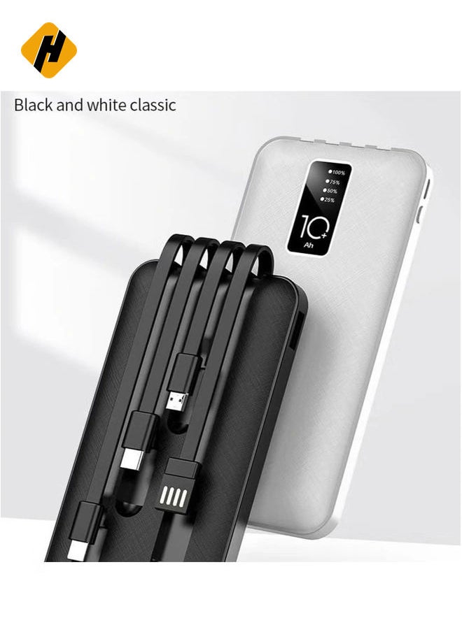 Fast Charging Power Bank – 10,000mAh Portable Charger for Simultaneous Charging of 4 Devices (Black/White)