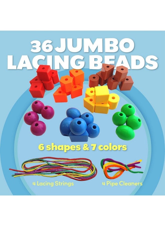 Rainbow Stringing Beads For Toddlers 46 Pcs | String Beads With Strings, Pipe Cleaners And Bag | Montessori Toys Occupational Therapy