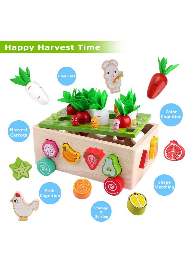 Montessori Wooden Garden Toy For Baby Boys Girls 1 2 3 Years Old, Fine Motor Skills Developmental Gift Toy Color Shape Fruit Sorting Orchard Cart Farm Game For Toddler 1-3