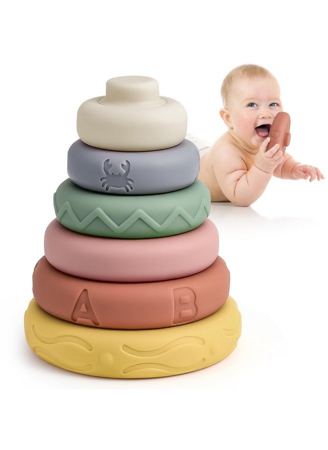 6 Pcs Stacking & Nesting Circle Toy,Soft Building Rings Stacker & Teethers,Squeeze Play With Early Educational Learning Stacking Tower, Toy For 6+ Months Boys&Girls